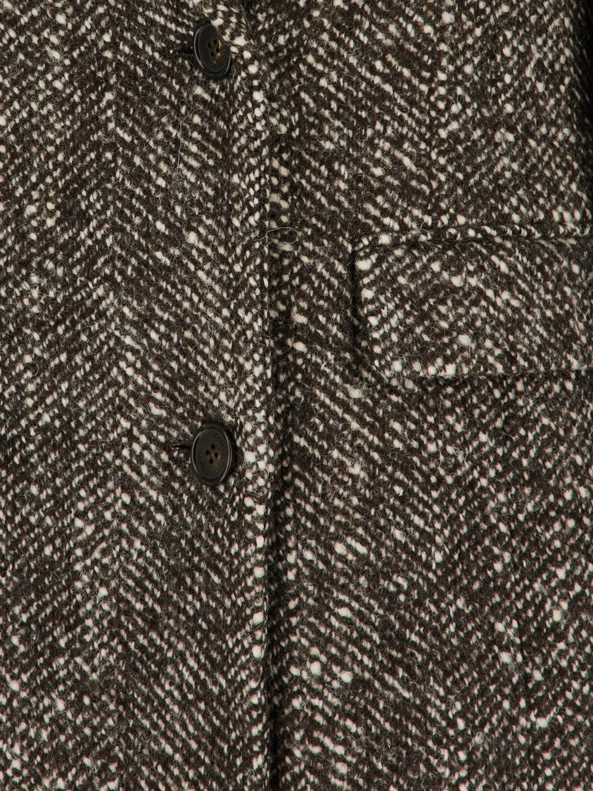 Iceberg Herringbone-Pattern Double-Breasted Coat With Tailored Fit And Wide Lapels