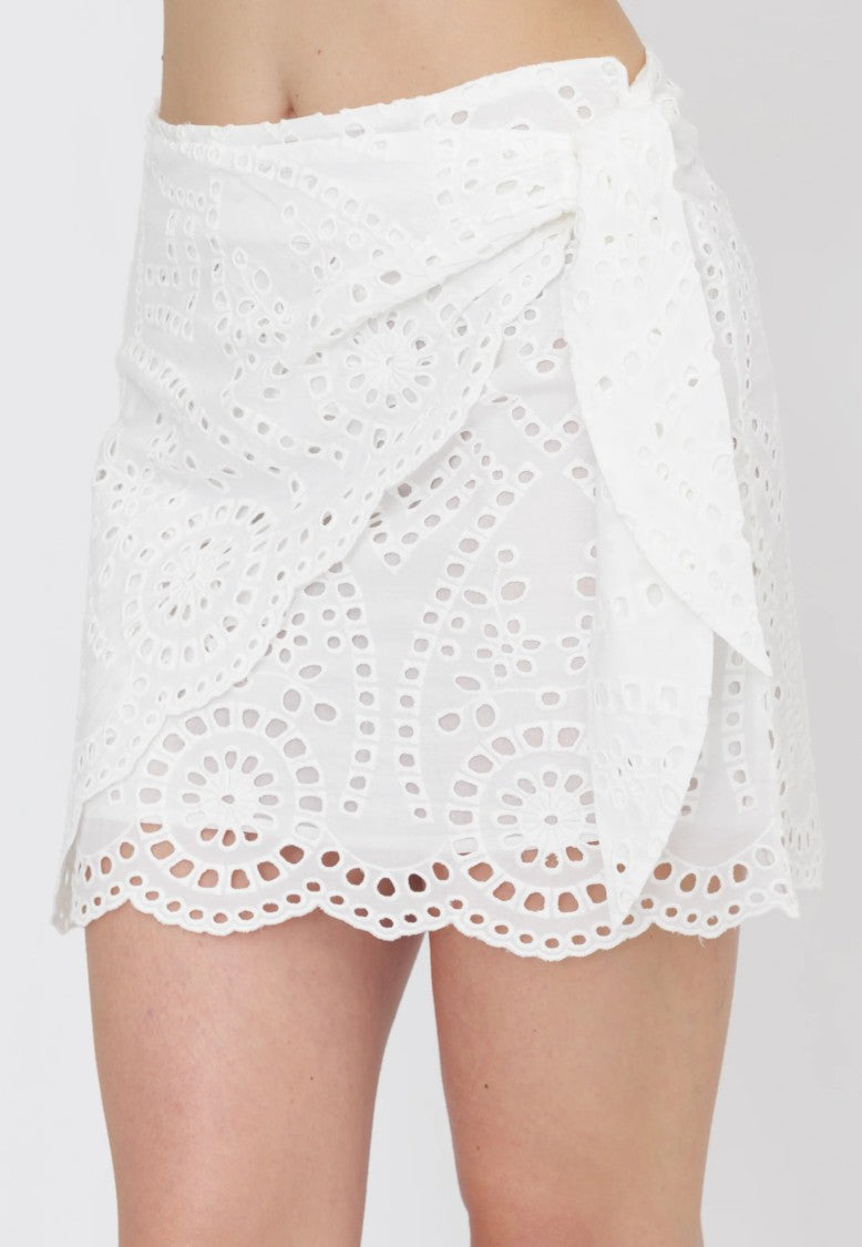 Mc2 Saint Barth Wrap-Style Eyelet Lace Mini Skirt