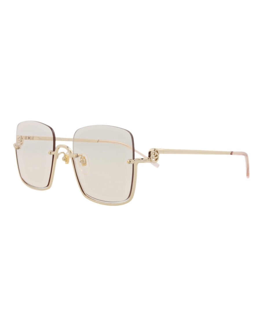 Gucci Square-Frame Metal Sunglasses With Cutout Accents And Velvet Case