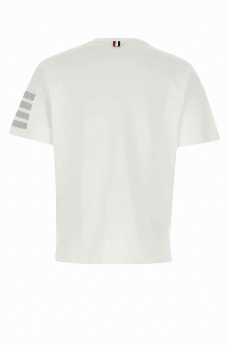 Thom Browne Cropped White T-Shirt And Subtle Stripes