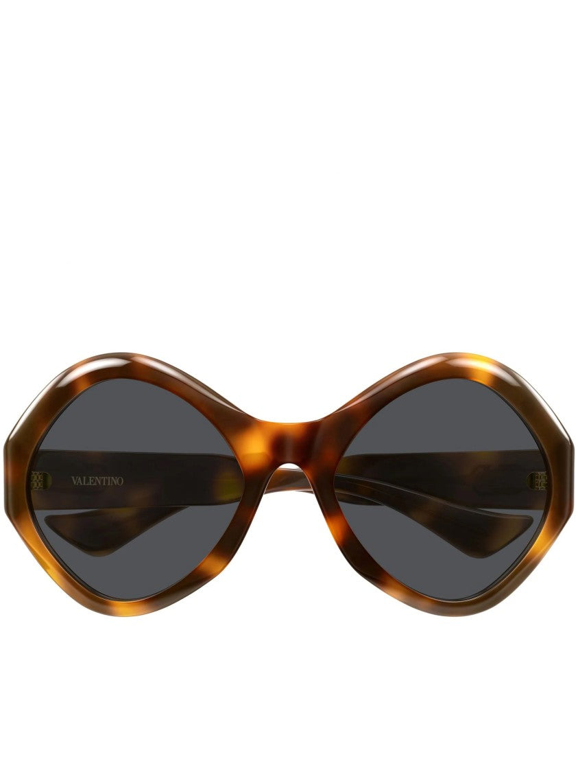 Valentino Geometric Tortoiseshell Sunglasses With Gold Logo Accents