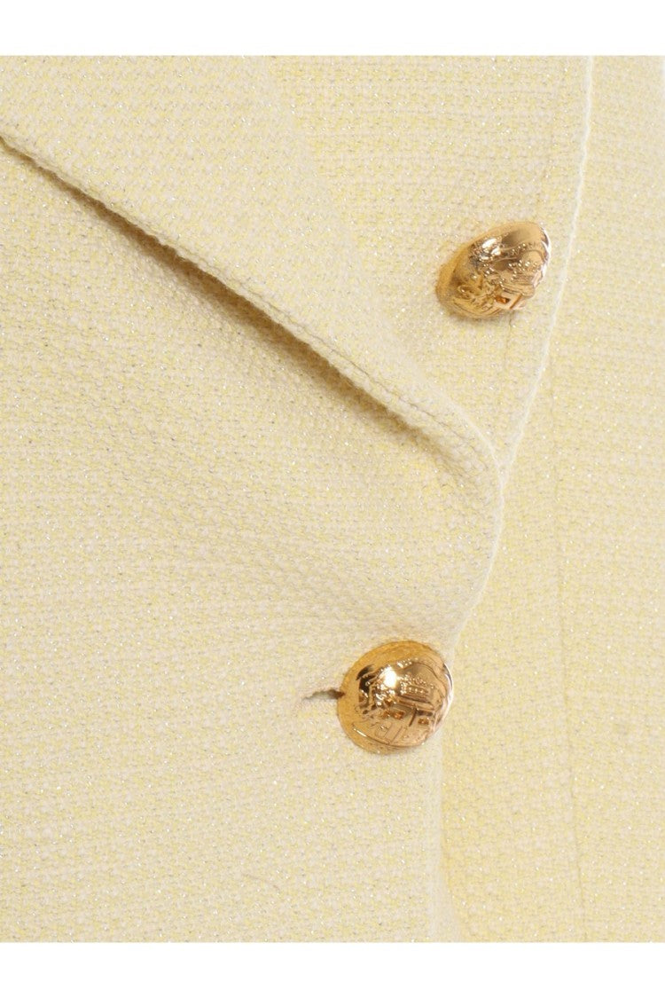 Elisabetta Franchi Yellow Double-Breasted Lurex Tweed Cotton-Blend Blazer