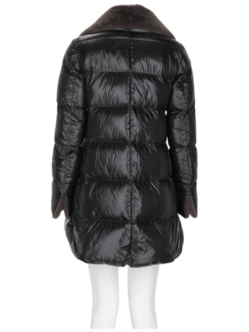 Herno Glossy Padded A-Line Jacket With Flared Hem And Unique Collar