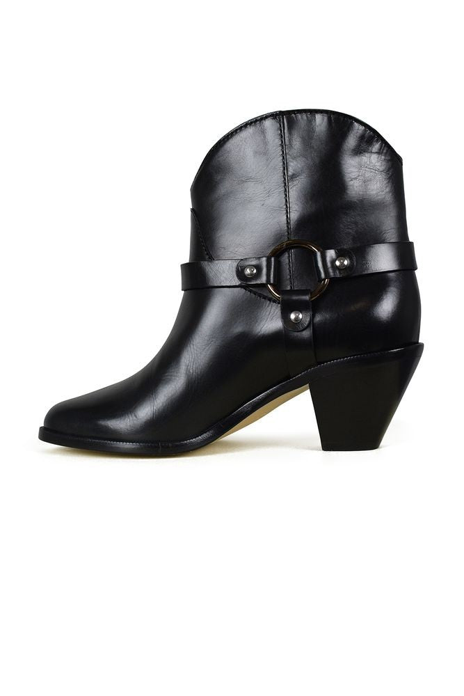 Francesco Russo Pointed Toe Black Leather Santiag Boots