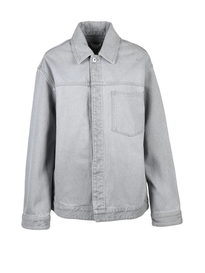 Bottega Veneta Light Grey Washed Unlined Cotton Denim Jacket