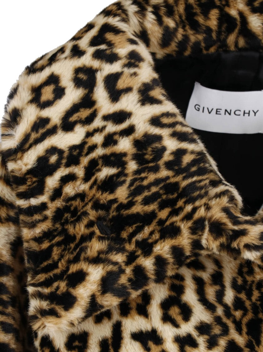 Givenchy Multicolor Leopard Print Faux Fur Coat With Adjustable Collar