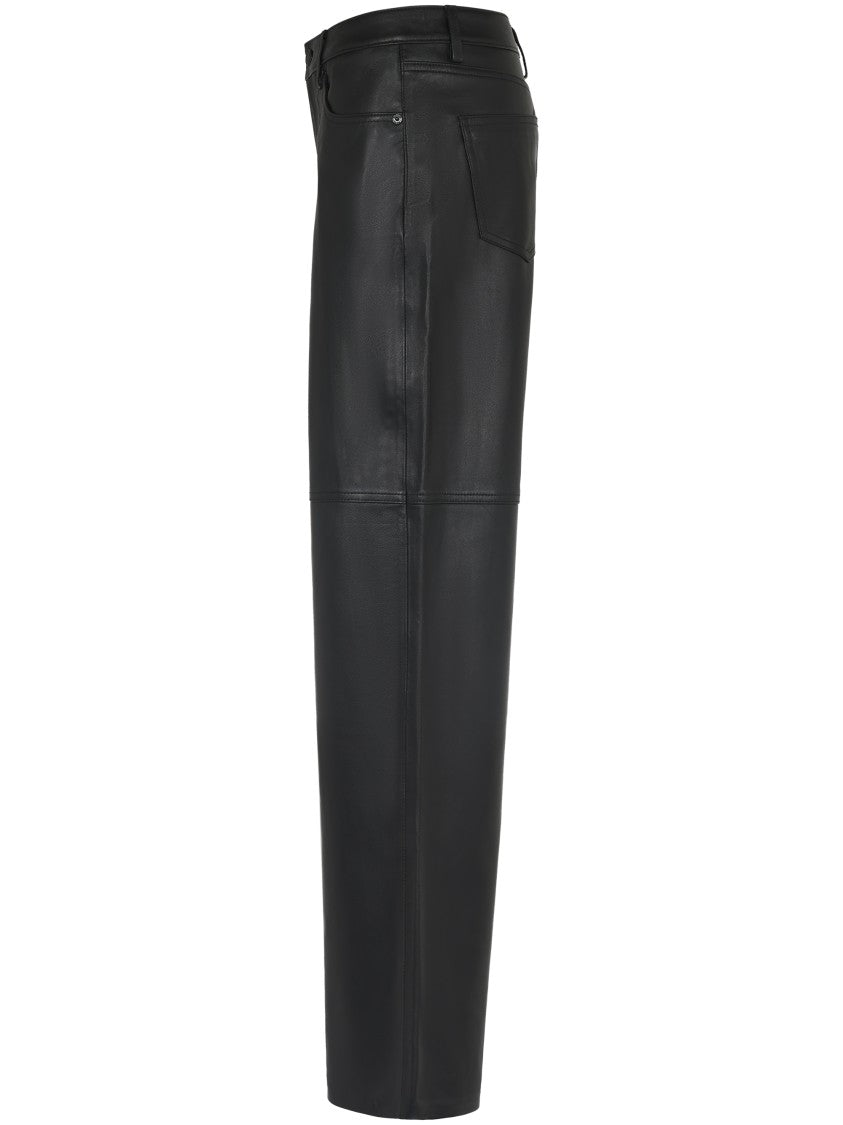 Michael Kors Relaxed-Fit Black Lamb Leather Trousers