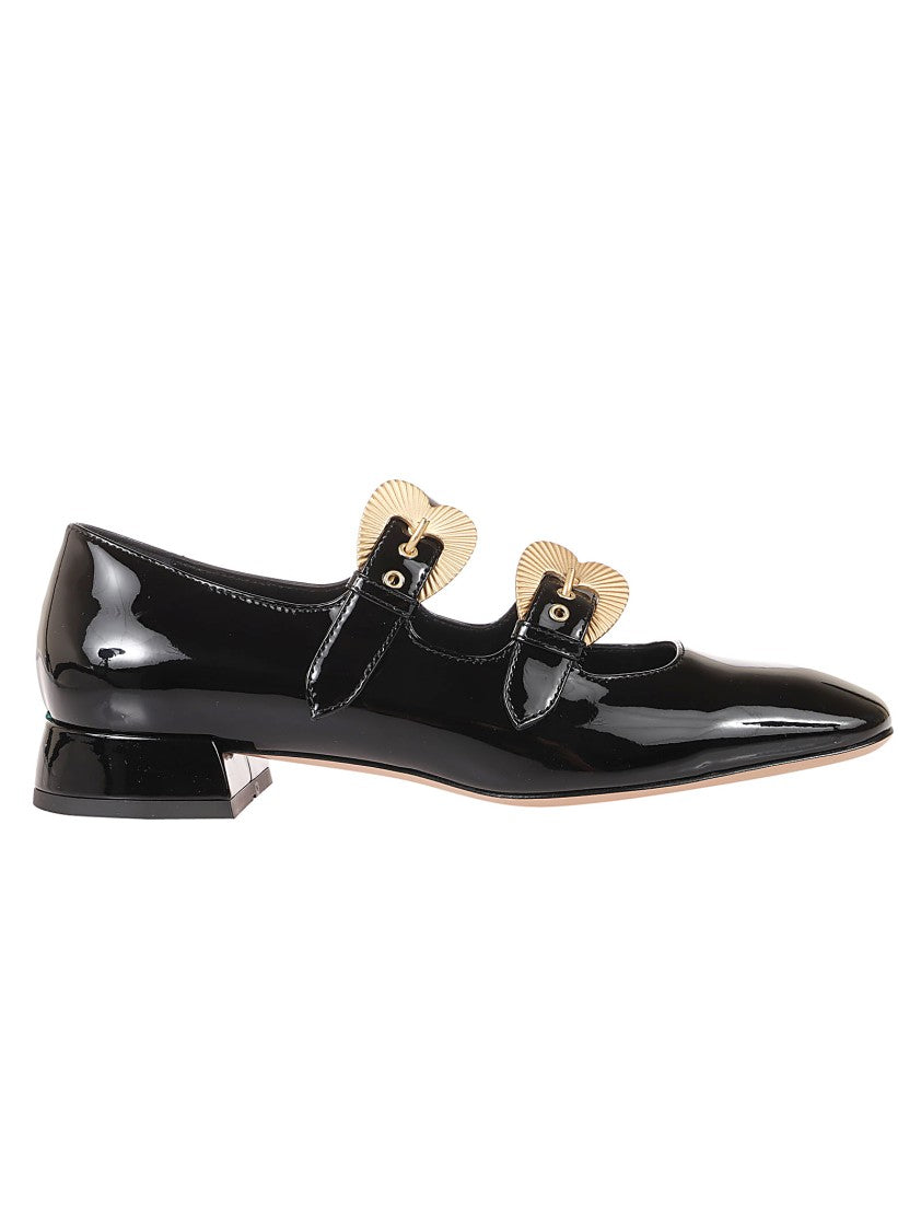 A. Bocca Black Leather Shoes With Gold-Tone Buckles