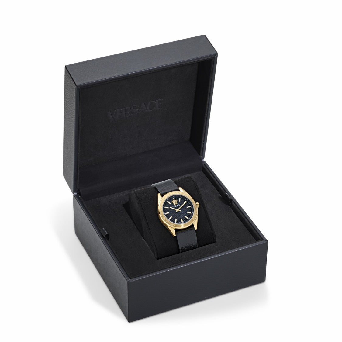 Versace Gold-Tone Stainless Steel Versace V-Code Watch With Black Dial
