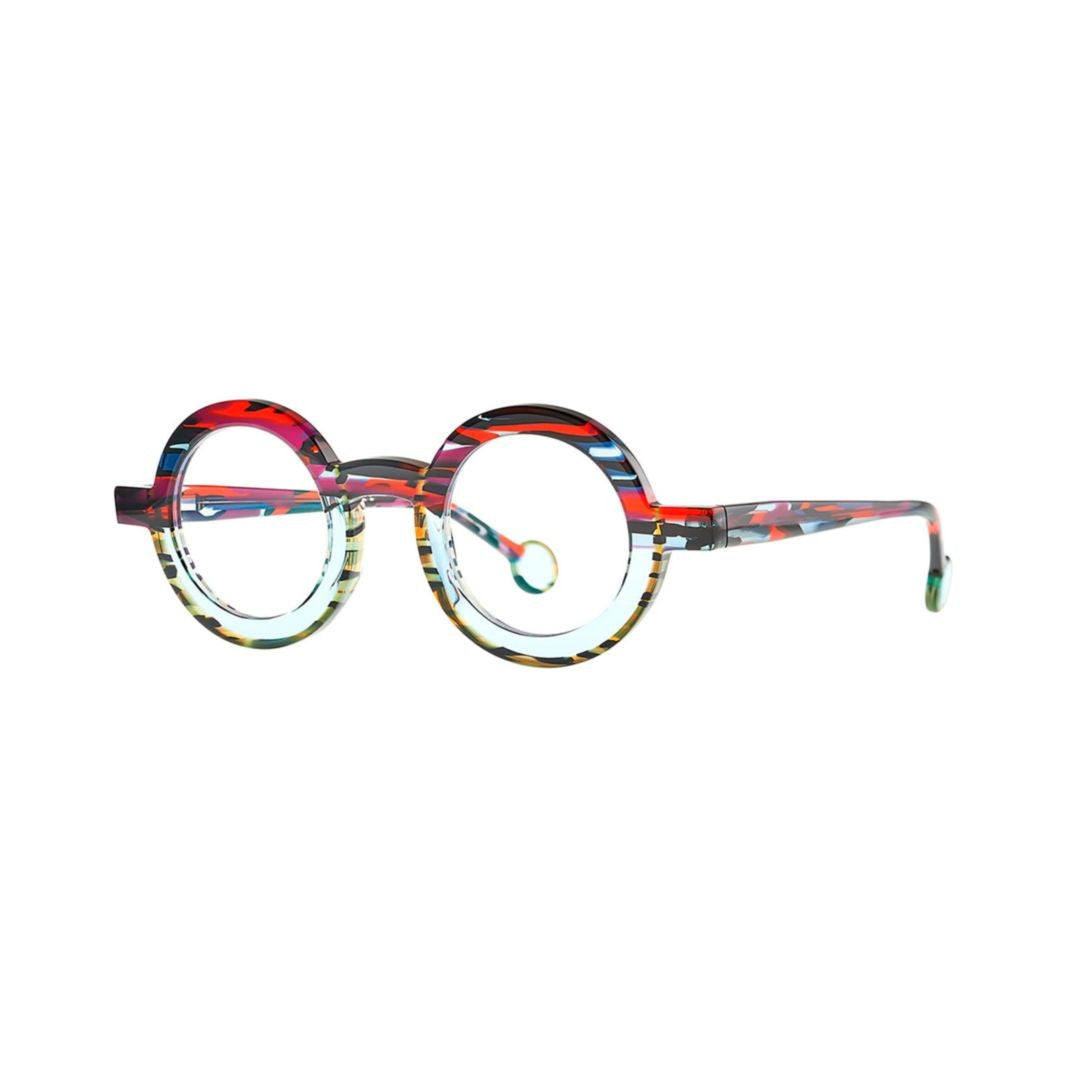 Theo Swaai Stel 007 Blue/Red Ecail+Green/Yellow Ecail+Transparent Round Multicolored Eyeglass Frames
