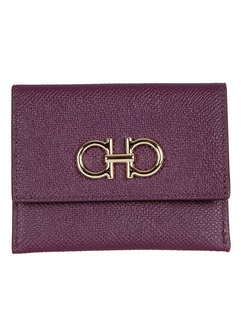 Ferragamo Textured Calf Leather Credit Card Holder With Double Gancini Emblem