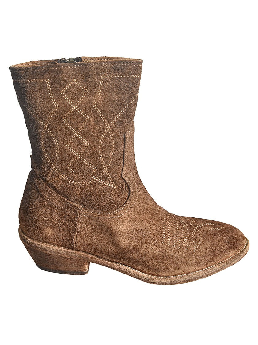 Fauzian Jeunesse Classic Western Ankle Boots With Intricate Stitching