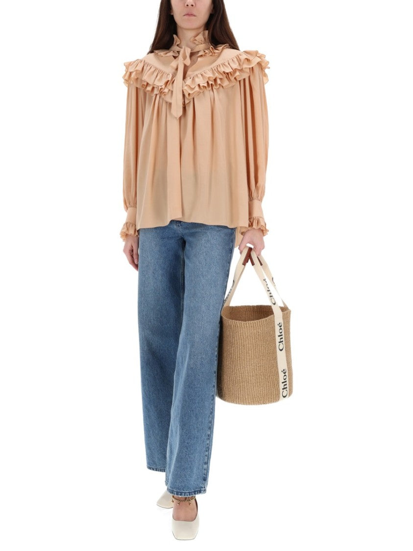 Chloé Ruffled Oversized Silk Blouse