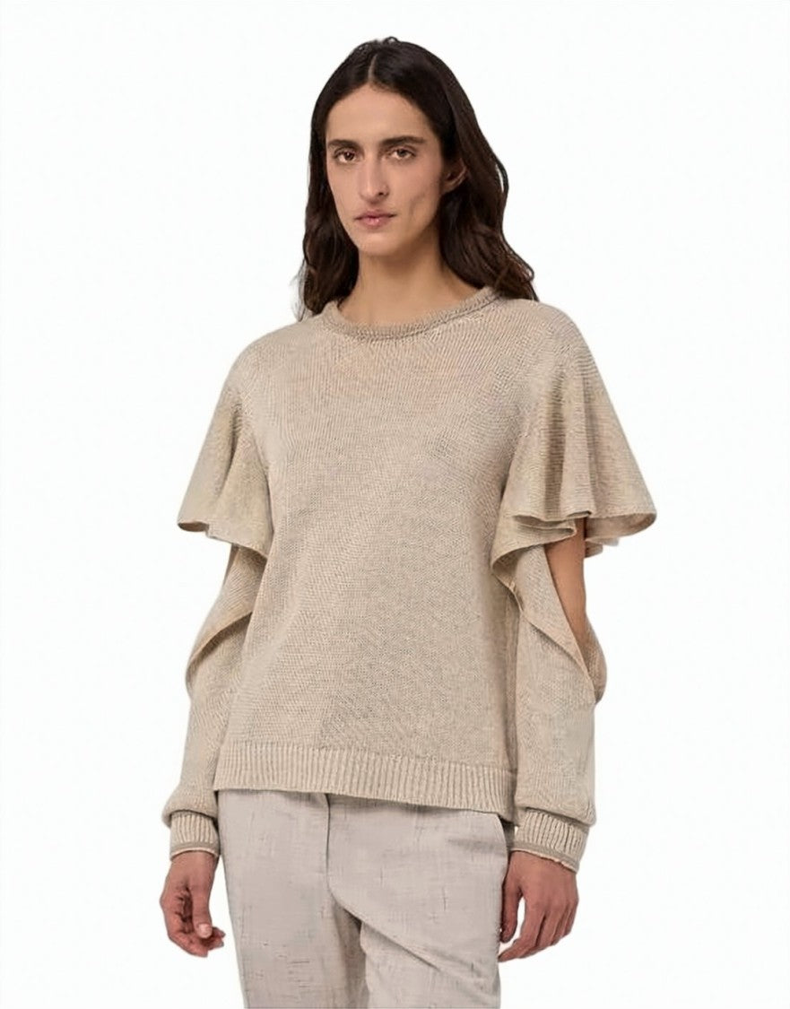 Moschino Beige Knit Sweater With Dramatic Ruffle Details