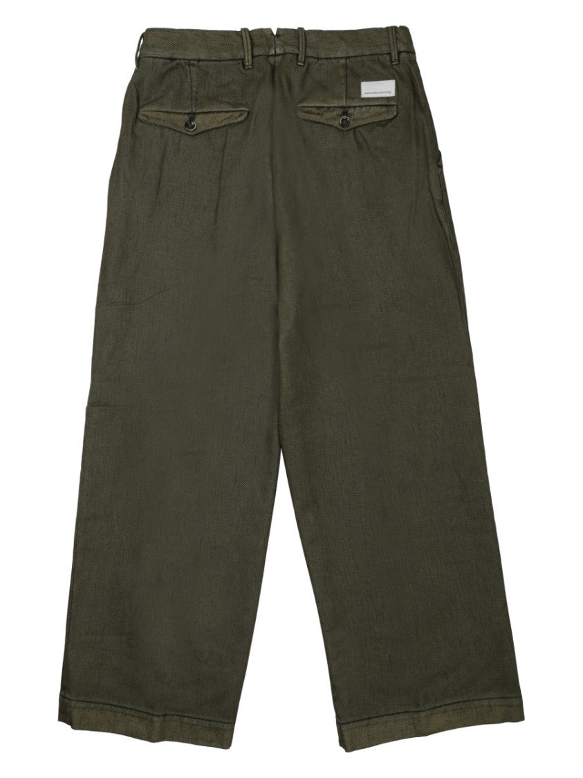 Nine In The Morning Olive Green Wide-Leg Cotton Pants
