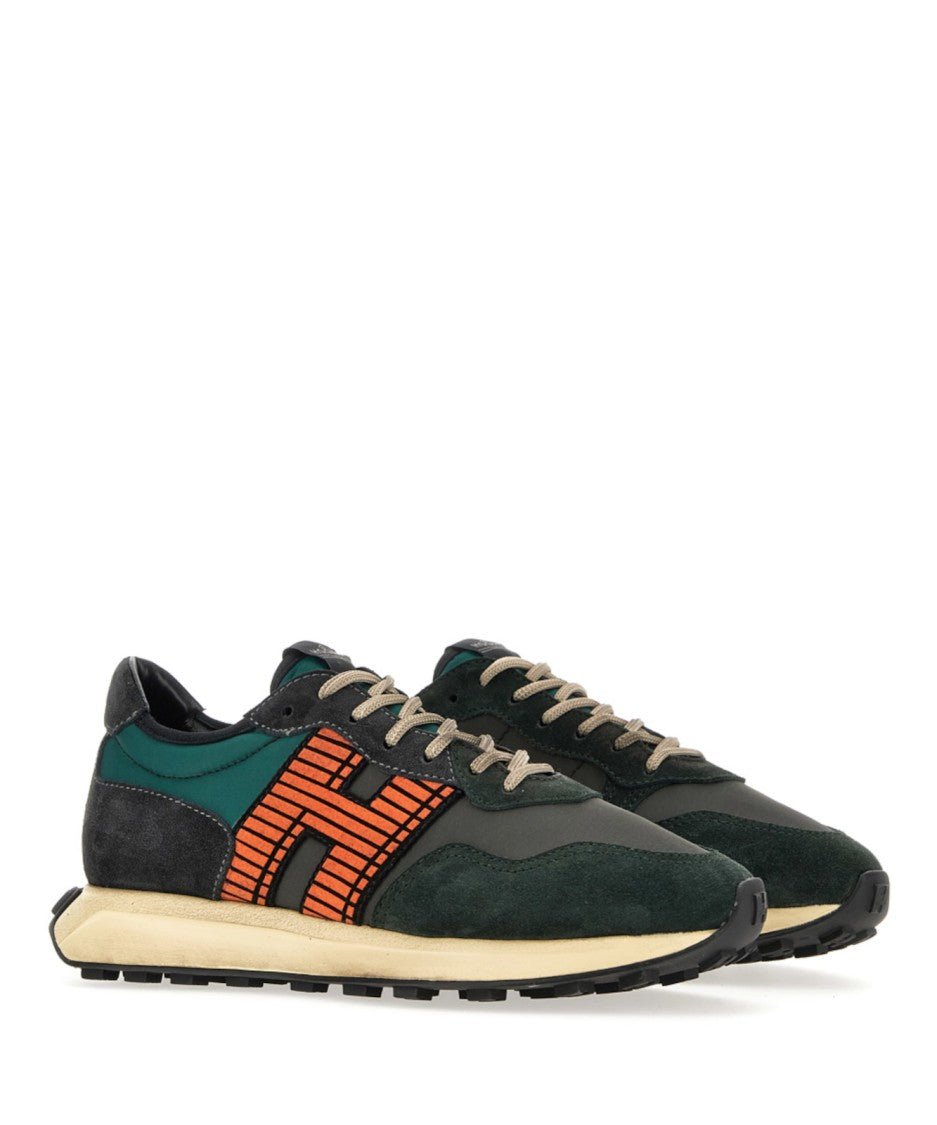 Hogan Dark Green And Black Suede Sneakers