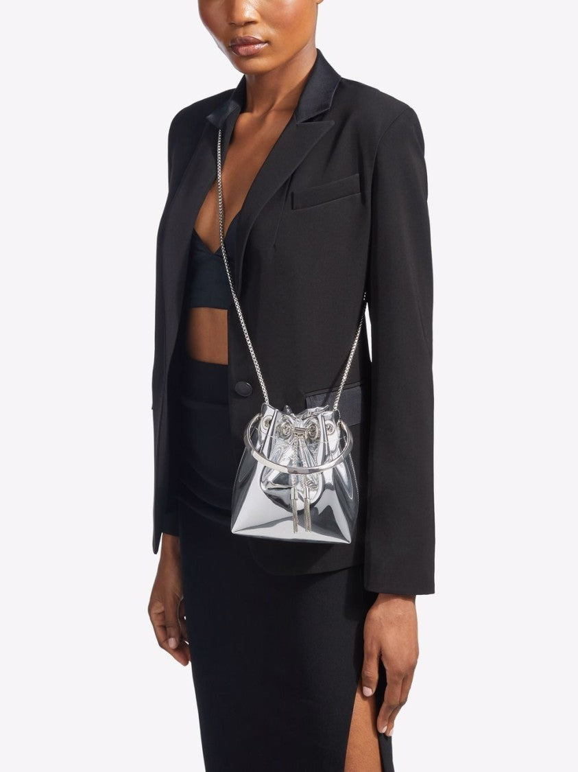 Jimmy Choo Silver Drawstring Bag With Circular Handle