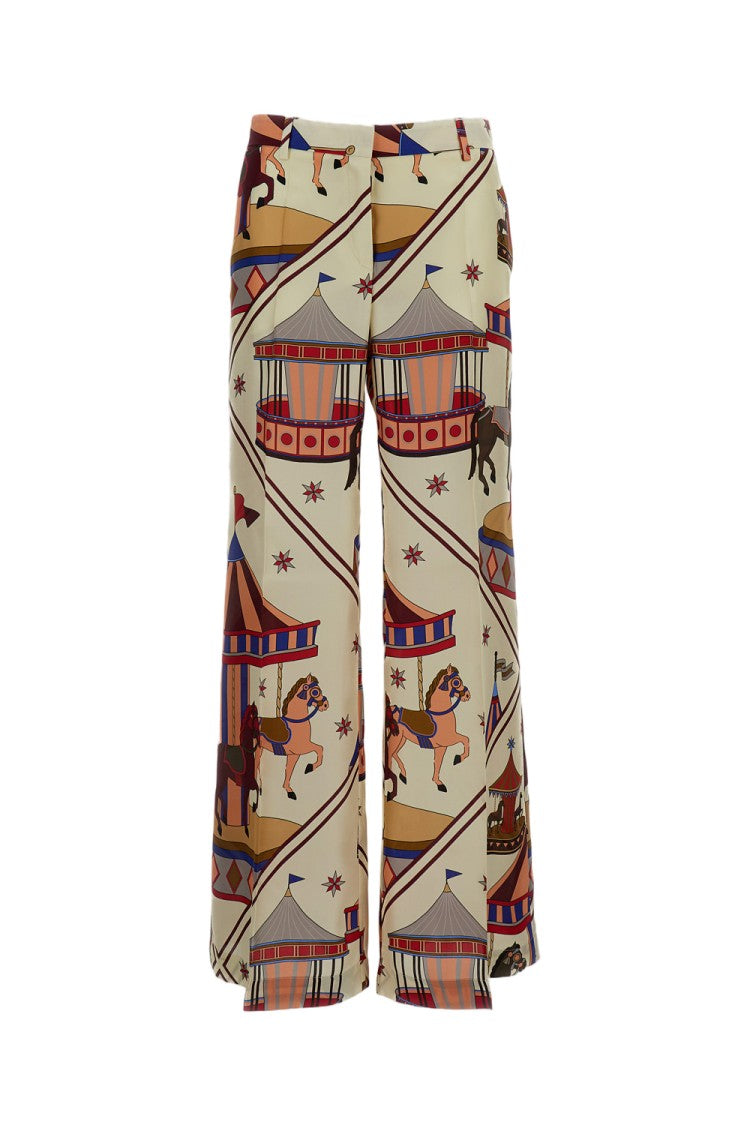 Alberto Biani Beige Wide-Leg Silk Trousers