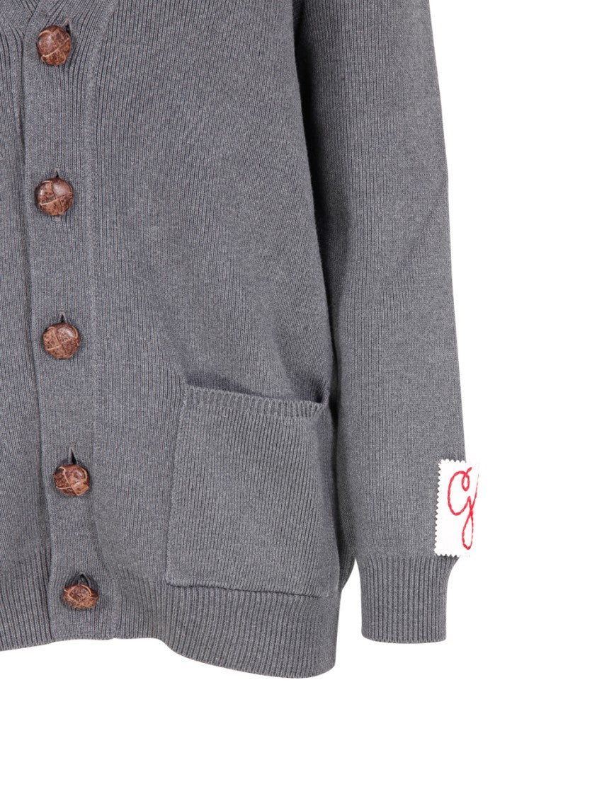 Golden Goose Ribbed V-Neck Cardigan With Bold Logo Detail