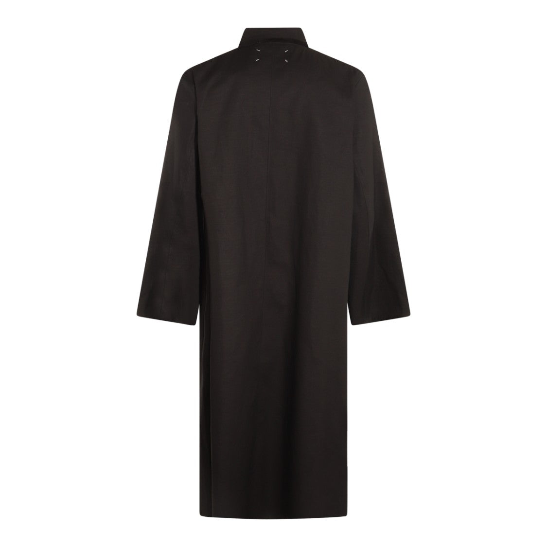 Maison Margiela Long Black Cotton Coat With Classic Shirt Collar And Minimalist Design