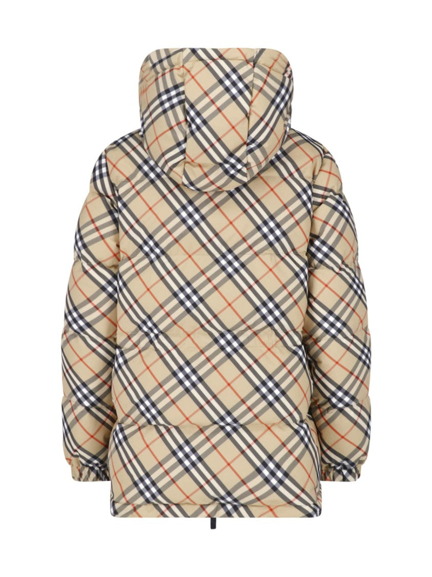 Burberry Beige Check Hooded Down Jacket