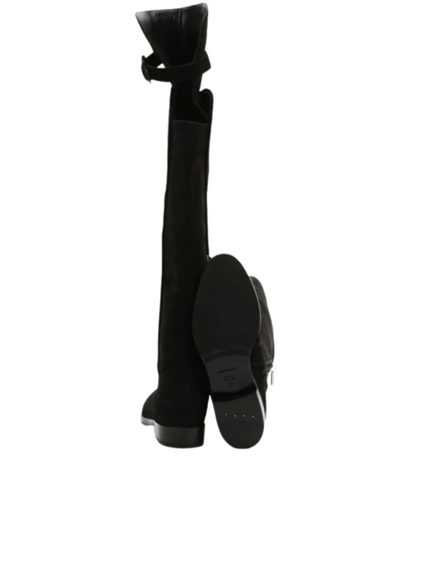 Dolce & Gabbana Tall Black Leather Decorative Buckle Boots