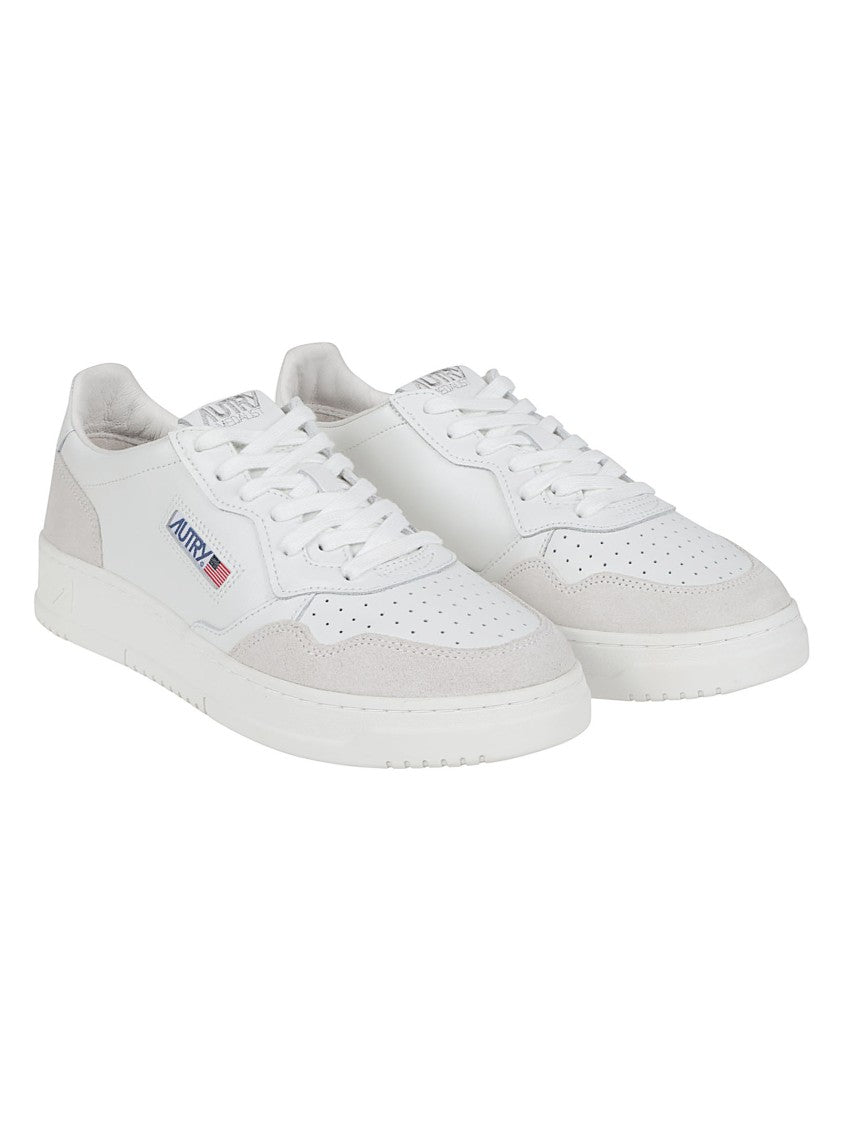Autry White Medalist Low Suede-Trim Sneakers