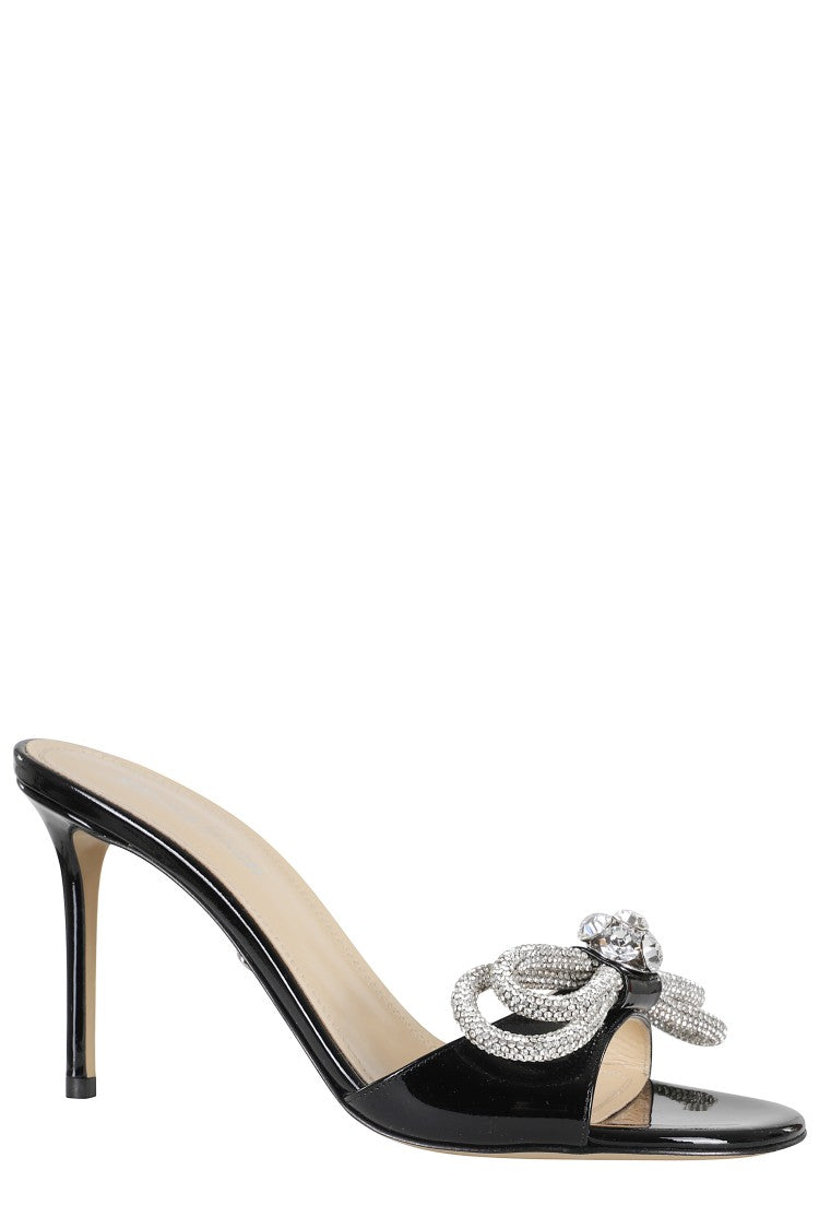 Mach & Mach Black Patent Leather Rhinestone-Bow Leather Mules