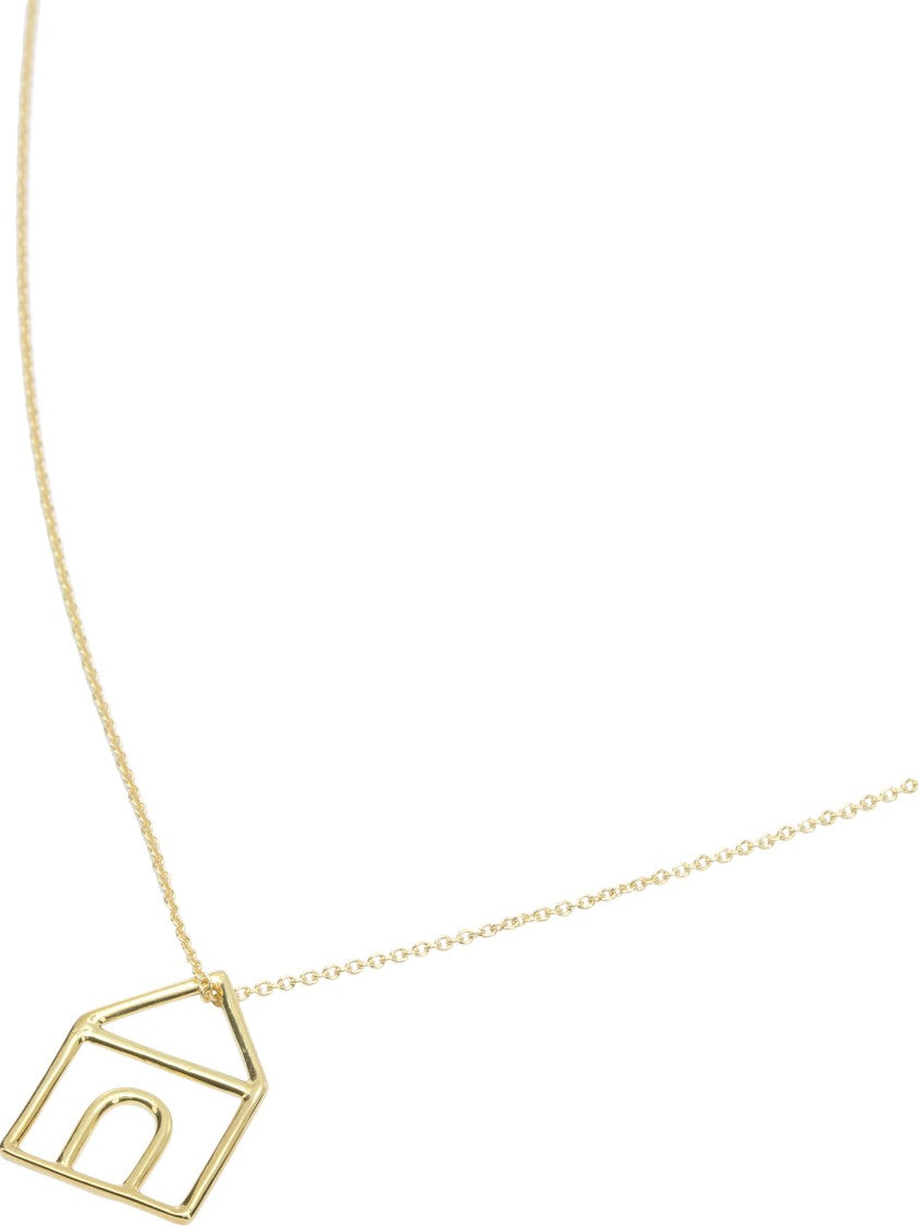 Aliita Geometric House Pendant Necklace On Fine-Link Brass Chain