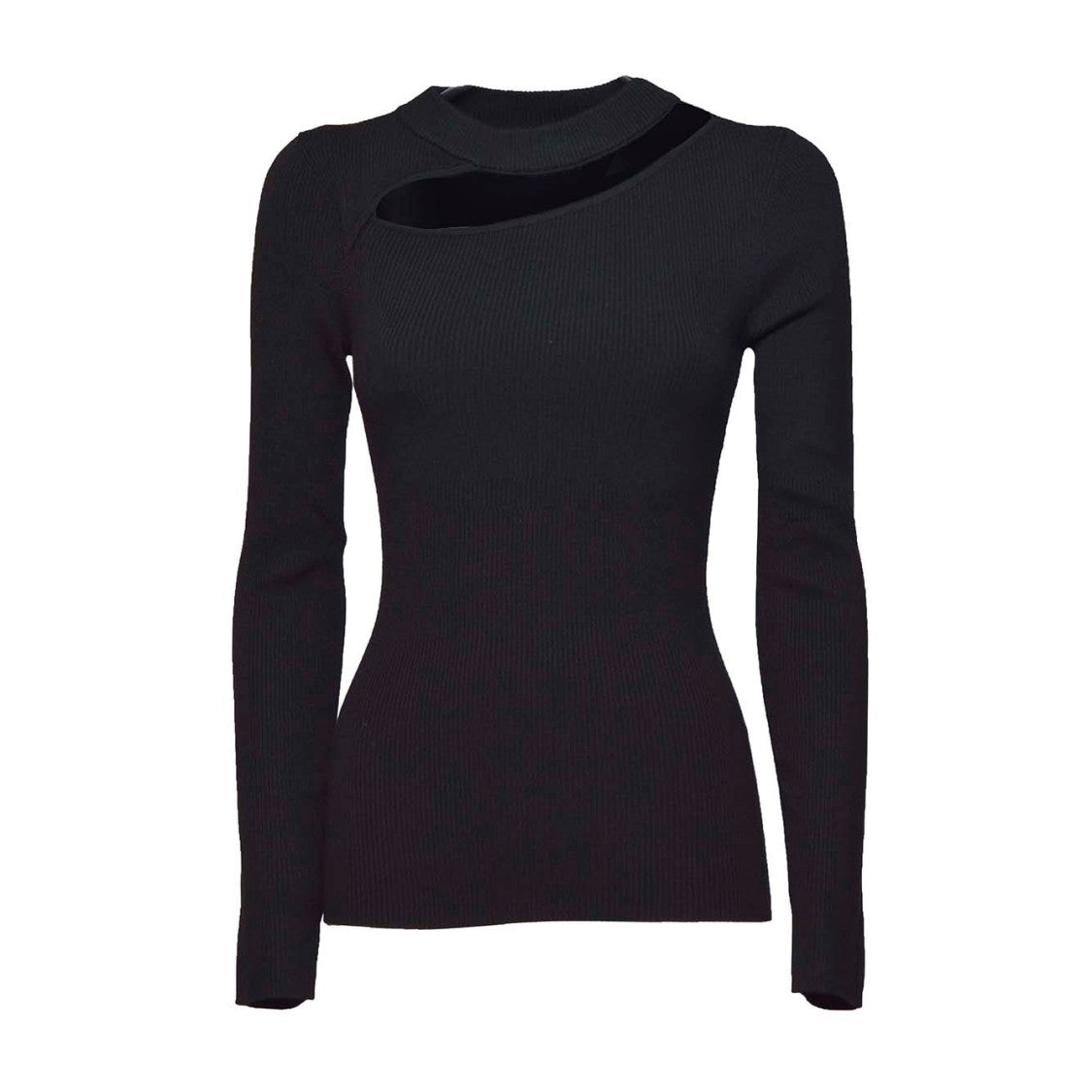 Diane Von Furstenberg Ribbed Knit Pullover With Diagonal Cut-Out Detail