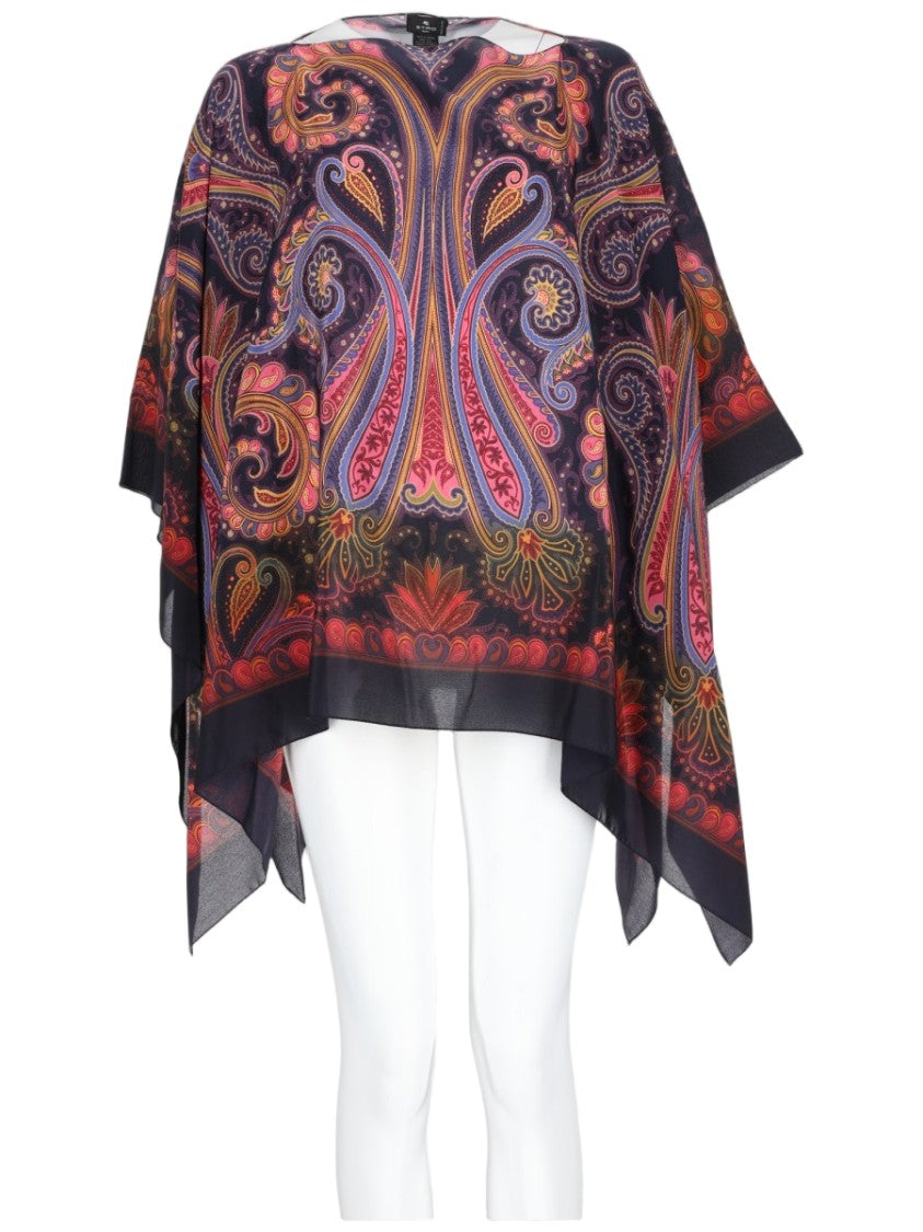 Etro Silk Paisley Print Asymmetrical Poncho Top