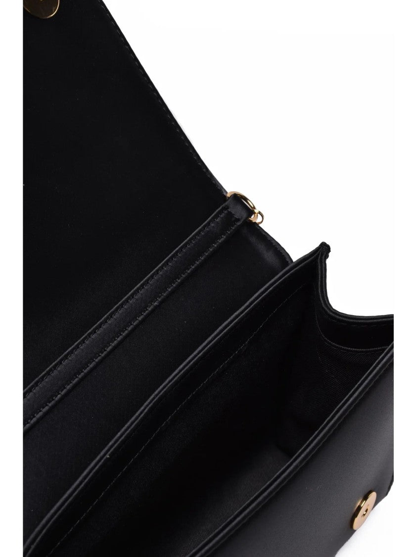 Love Moschino Black Satin Logo Shoulder Bag