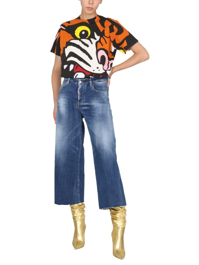 Dsquared2 Orange And Black Tiger Graphic Oversized T-Shirt
