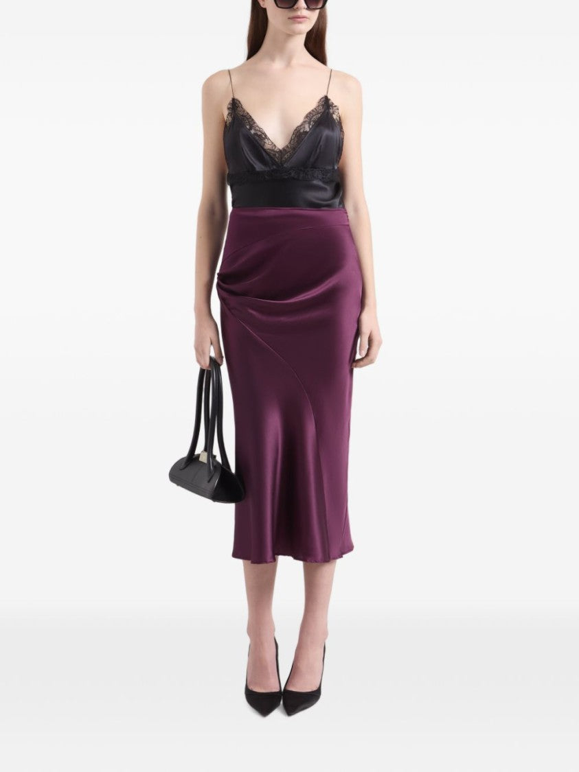 Nina Ricci Midi Skirt With Asymmetrical Draped Detail In Rich Plum