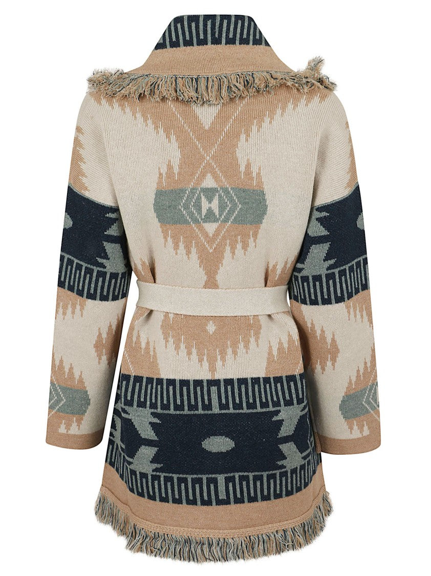 Alanui Jacquard Pattern Cardigan With Shawl Collar And Fringed Detail