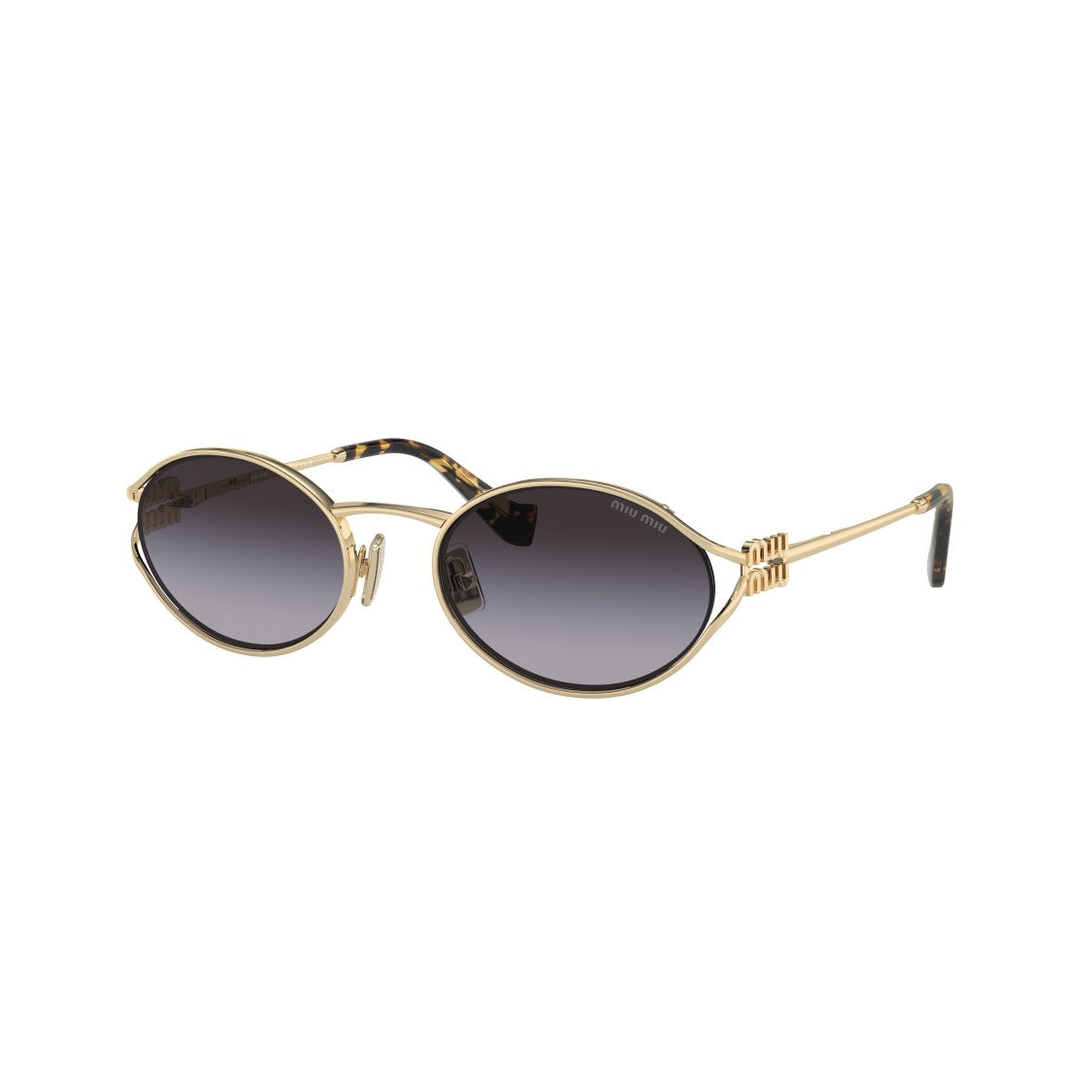 Miu Miu Oval-Shaped Gold Metal Frame Sunglasses With Tortoiseshell Temple Tips