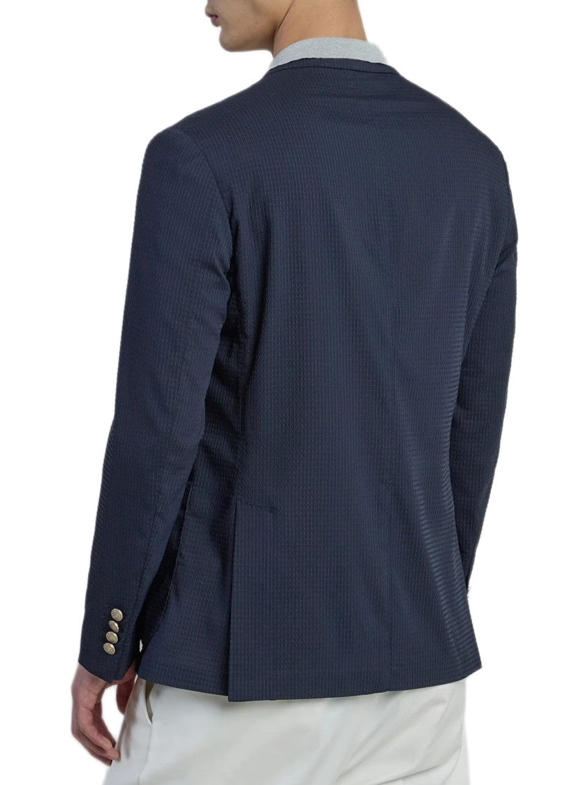 Eleventy Double-Breasted Slim Fit Blazer With Metallic Buttons