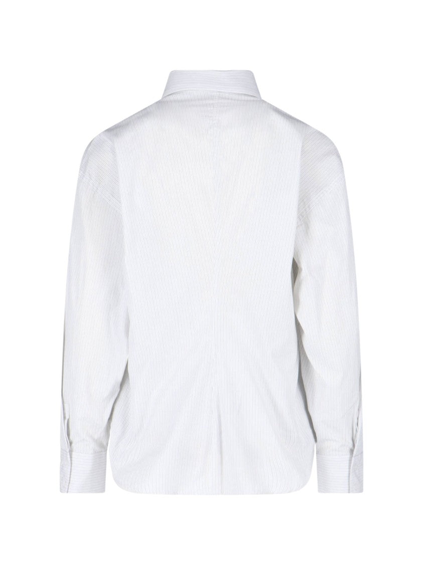 Filippa K White Hourglass Striped Cotton Formal Shirt