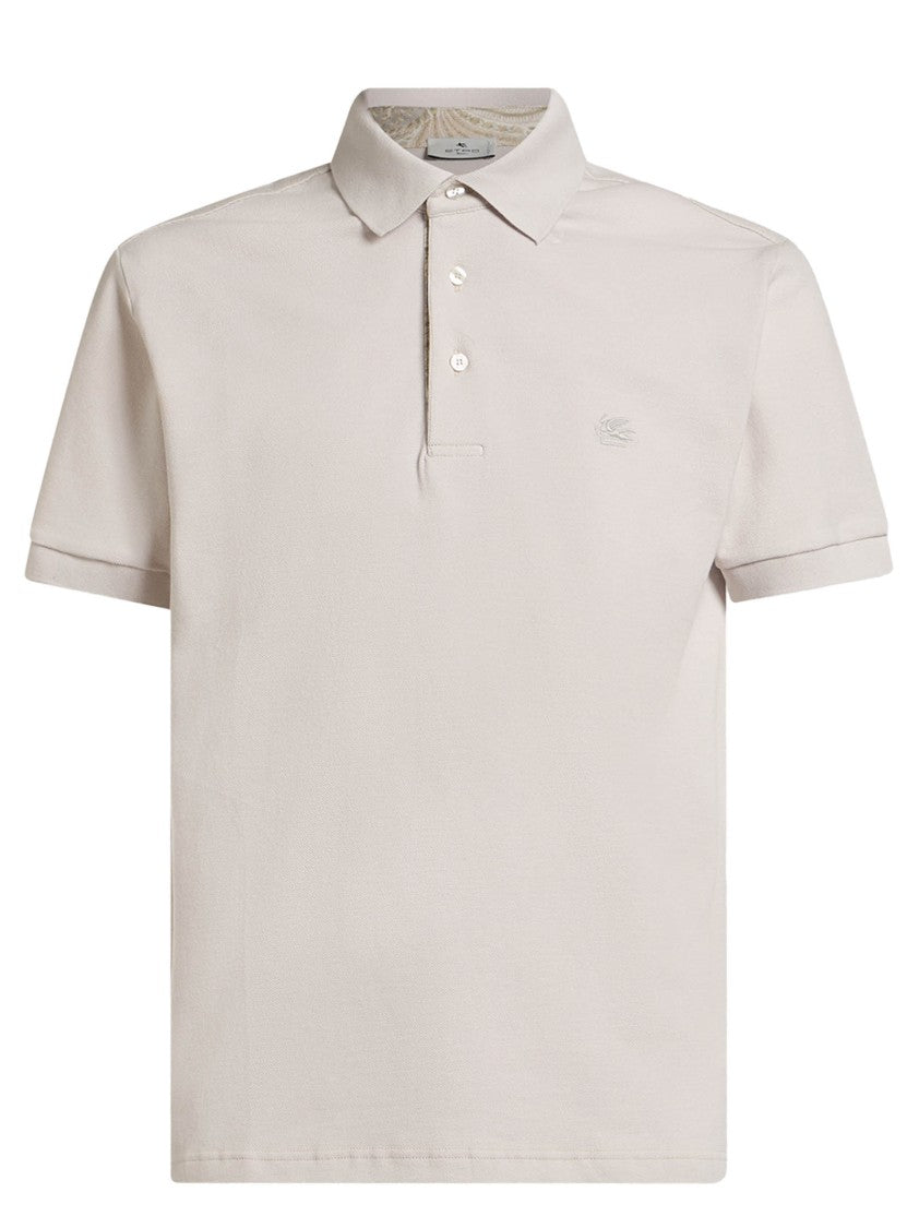 Etro Embroidered Monogram Beige Cotton Pique Polo Shirt
