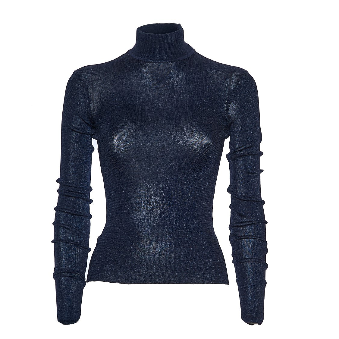 Self-Portrait Fitted Navy Viscose Knit Top