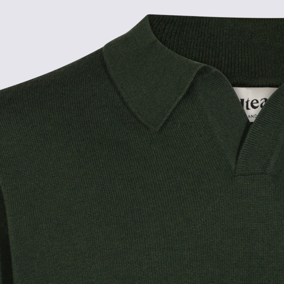 Altea Deep Green Polo Collar Sweater With Ribbed Detailing