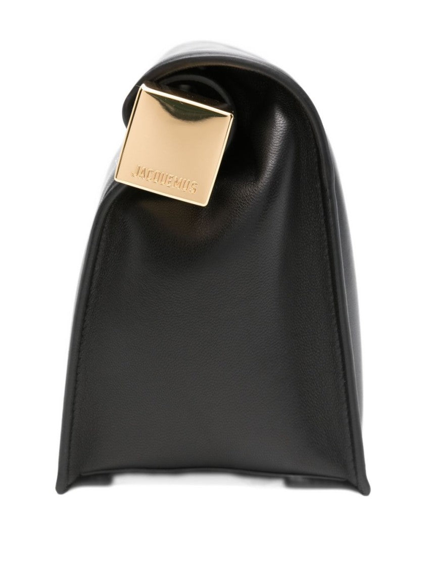 Jacquemus Black Structured Rectangular Gold Plaque Bag