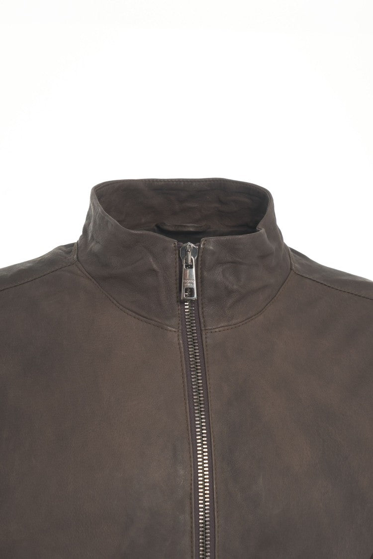 Giorgio Brato Brown Leather Jacket With High Collar