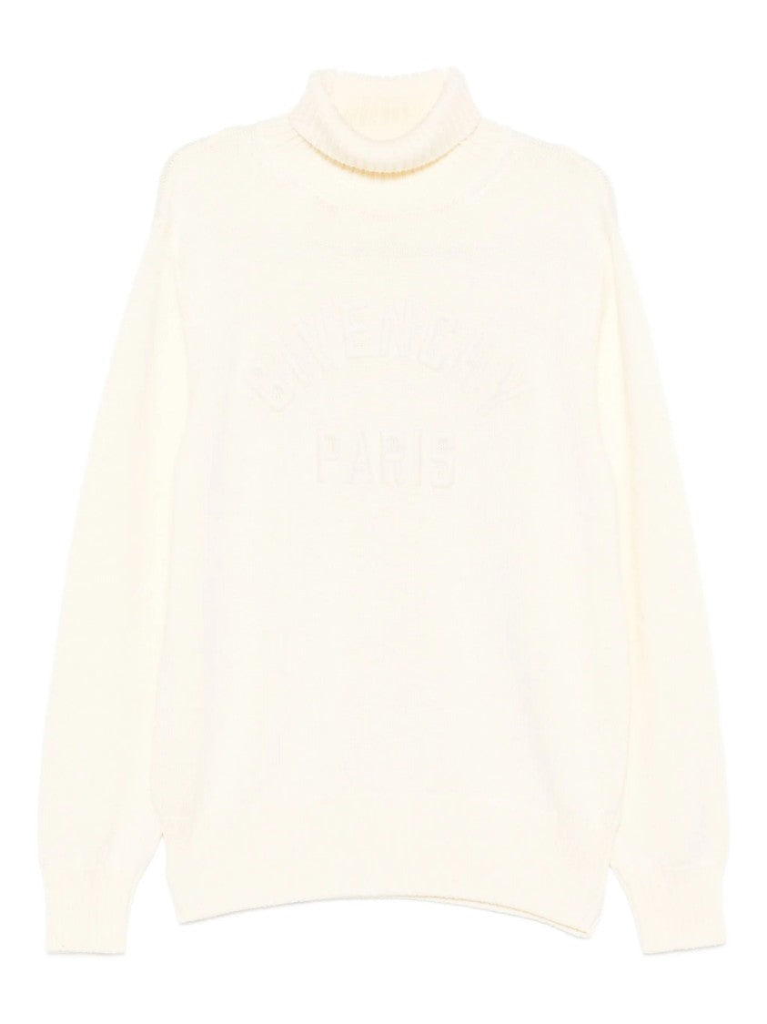 Givenchy Off-White Ribbed Knit Embossed Turtleneck Sweater
