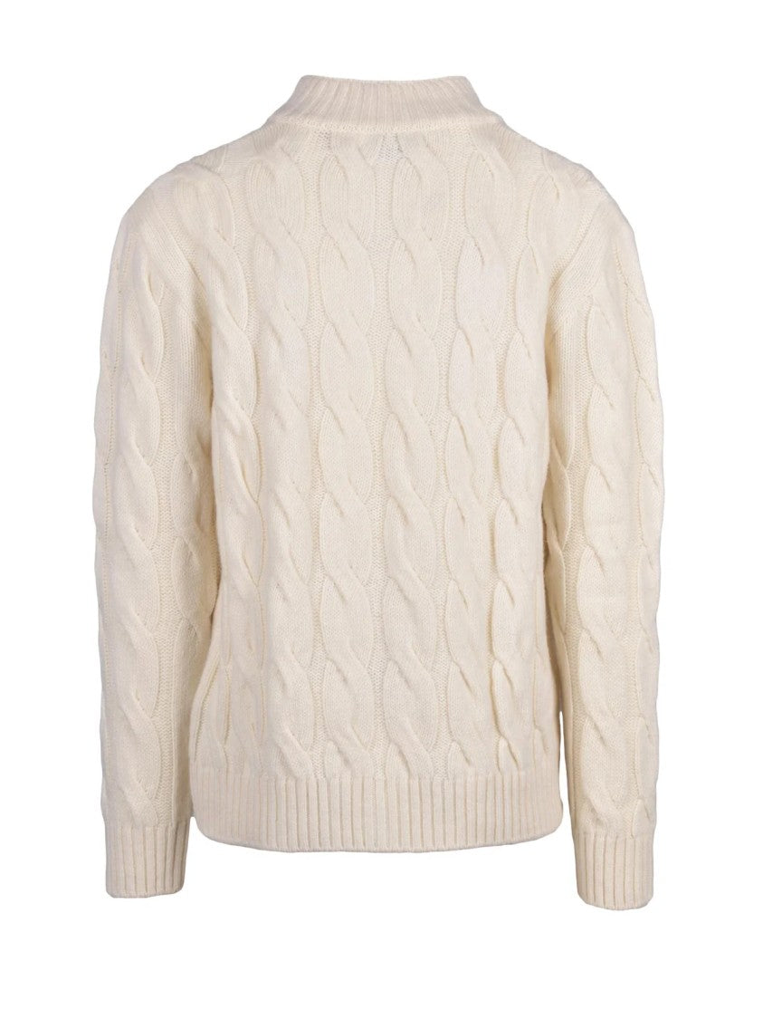 Eleventy White Cable-Knit Button-Front Cashmere Cardigan
