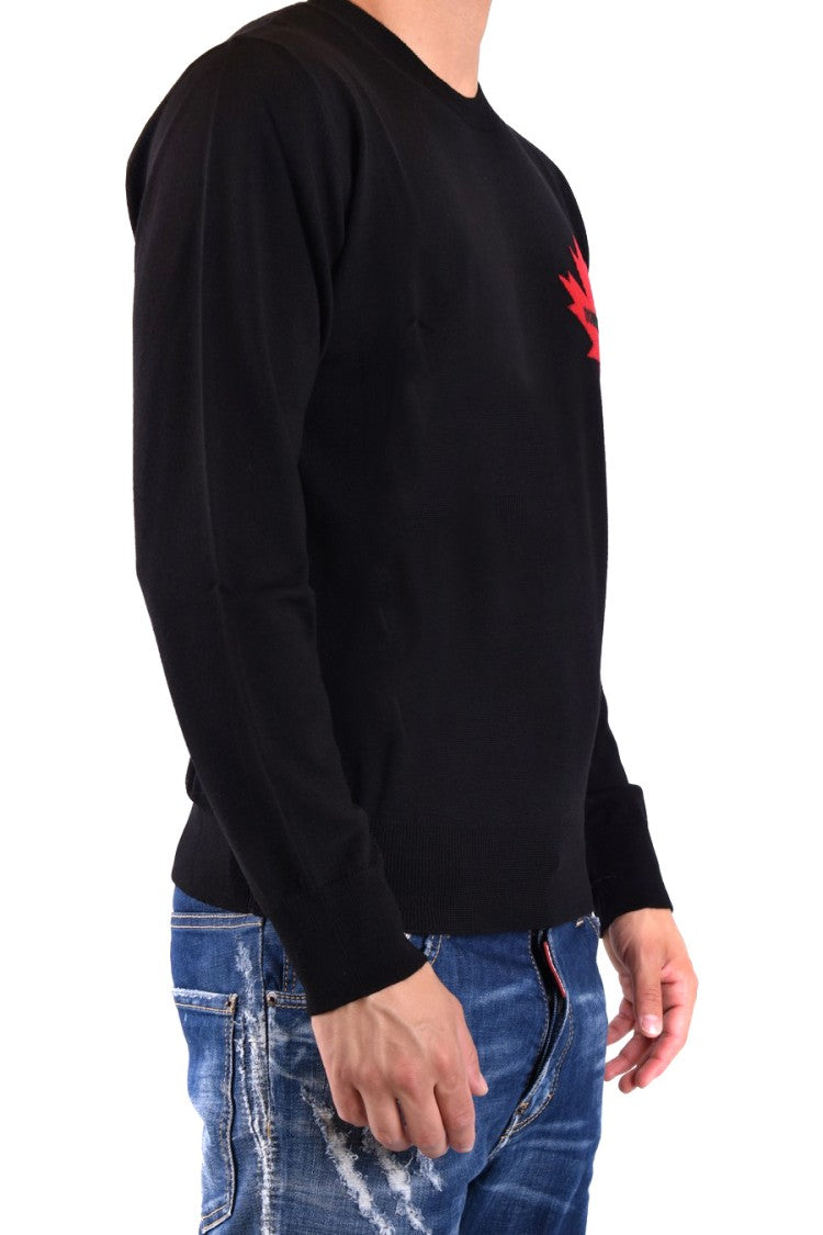 Dsquared2 Wool Crew Neck Knitwear With Red Maple Leaf Emblem