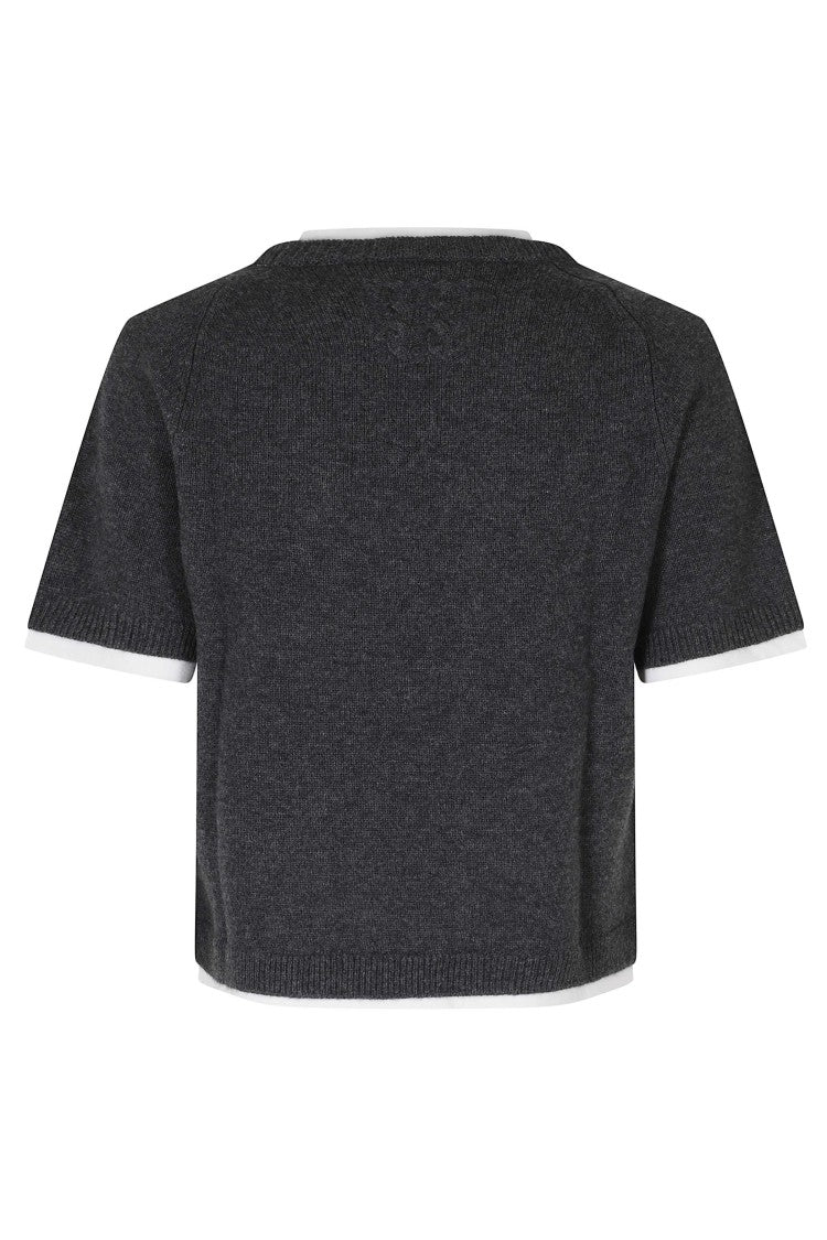 Semi Couture Gray Aida Short-Sleeved Wool-Cashmere Sweater