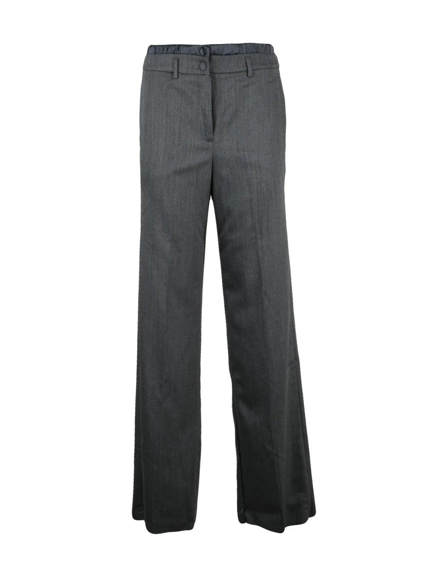 Marella Monochrome Grey Pleated Virgin Wool-Blend Pants