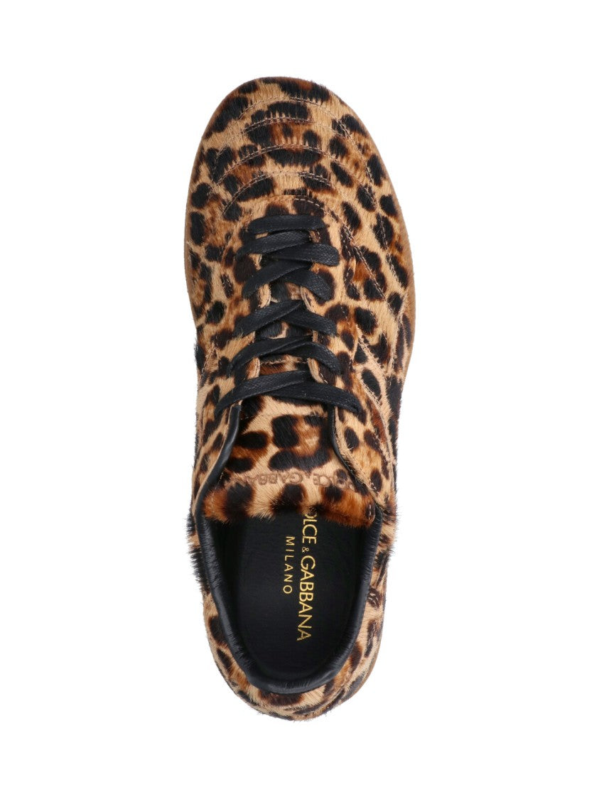Dolce & Gabbana Leopard Print Sneakers With Textured Fur Finish