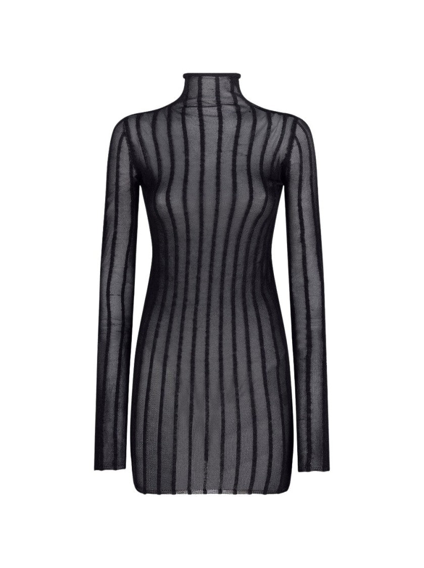 The Attico Semi-Sheer Knitted Ribbed Mini Dress Black